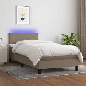 Letto a Molle con Materasso e LED Tortora 90x200 cm in Tessuto