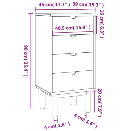 Cassettiera OTTA Marrone e Grigio 45x39x90 cm in Legno di Pino