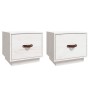 Comodini 2 pz Bianco 40x34x35 cm in Legno Massello di Pino