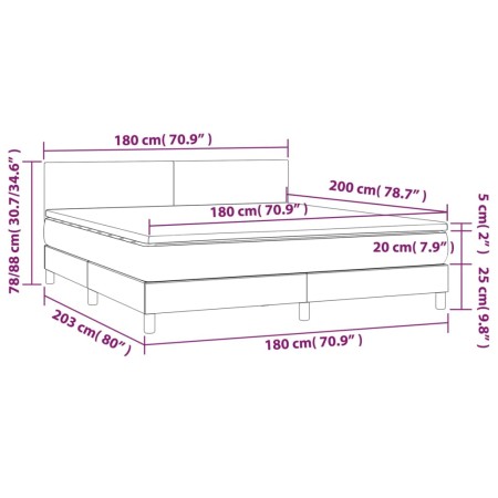 Letto a Molle Materasso e LED MarroneScuro 180x200cm in Tessuto