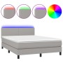 Letto a Molle Materasso e LED Grigio Chiaro 140x200 cm Tessuto