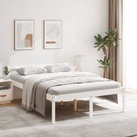 Letto per Anziani Bianco 120x200 cm in Legno Massello di Pino