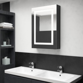 Armadietto Bagno con Specchio e LED Nero Lucido 50x13x70 cm