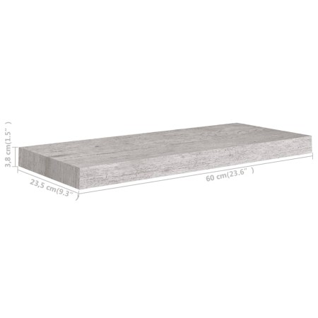 Scaffali a Parete 2 pz Grigio Cemento 60x23,5x3,8 cm in MDF