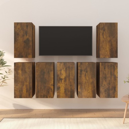 Mobili TV 7 pz Rovere Fumo 30,5x30x60 cm in Legno Multistrato