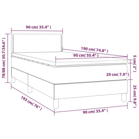 Letto a Molle Materasso e LED Marrone Scuro 90x190cm in Tessuto