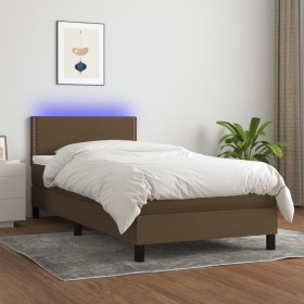 Letto a Molle Materasso e LED Marrone Scuro 100x200 cm Tessuto