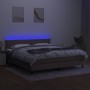 Letto a Molle con Materasso e LED Tortora 160x200 cm in Tessuto