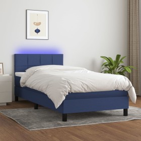 Letto a Molle con Materasso e LED Blu 100x200cm in Tessuto