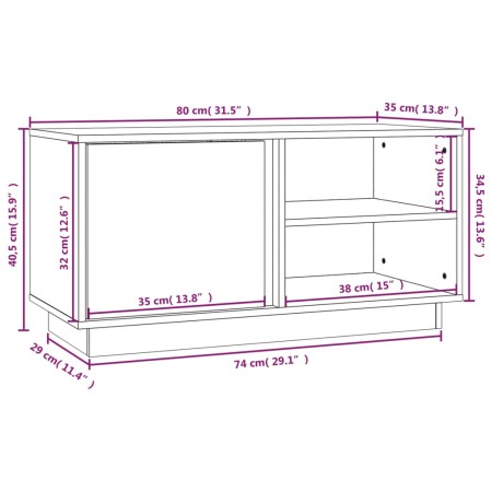 Mobile Porta TV Nera 80x35x40,5 cm in Legno Massello di Pino