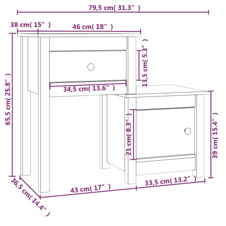 Comodino 79,5x38x65,5 cm in Legno Massello di Pino