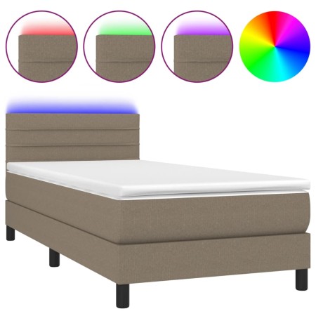 Letto a Molle con Materasso e LED Tortora 80x200 cm in Tessuto