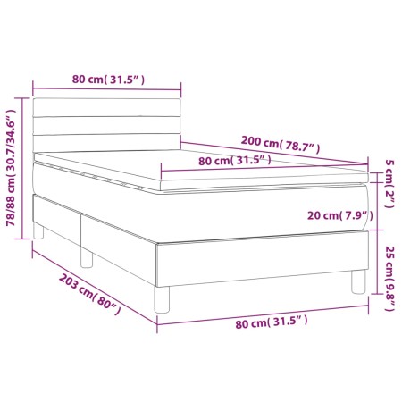 Letto a Molle con Materasso e LED Tortora 80x200 cm in Tessuto