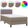 Letto a Molle con Materasso e LED Tortora 90x190 cm in Tessuto