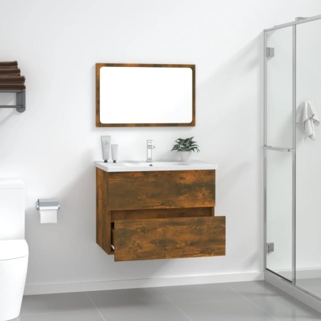 Set Mobili da Bagno 2 pz Rovere Fumo in Legno Multistrato