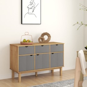 Credenza OTTA Marrone e Grigio 114x43x73,5 cm in Legno di Pino