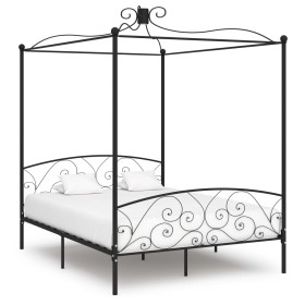 Letto a Baldacchino Nero in Metallo 180x200 cm