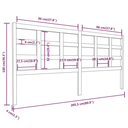 Testiera per Letto 205,5x4x100 cm in Legno Massello di Pino