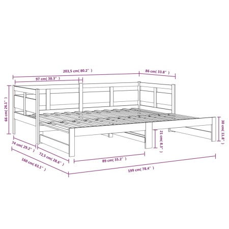 Dormeuse Estraibile Miele Legno Massello di Pino 2x(80x200) cm