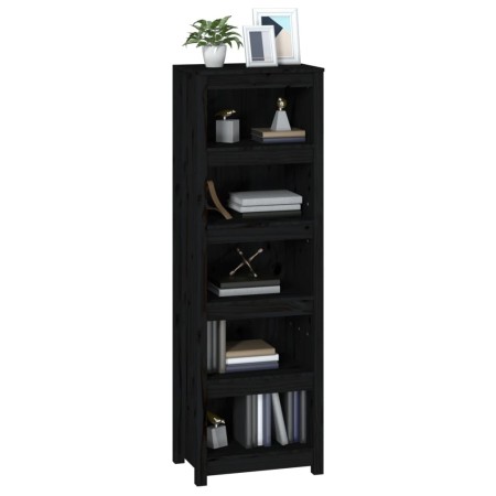 Libreria Nera 50x35x154 cm in Legno Massello di Pino