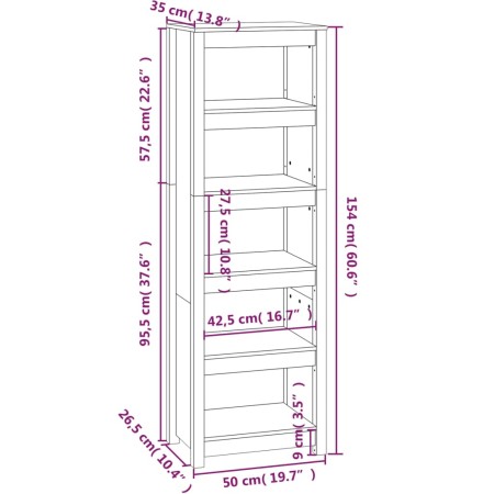 Libreria Nera 50x35x154 cm in Legno Massello di Pino