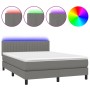 Letto a Molle Materasso e LED Grigio Scuro 140x190cm in Tessuto