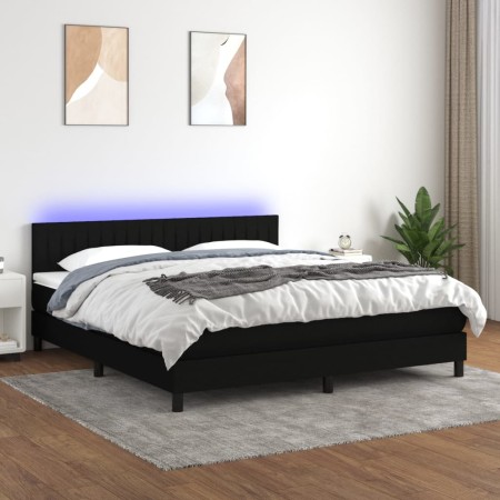 Letto a Molle con Materasso e LED Nero 160x200 cm in Tessuto