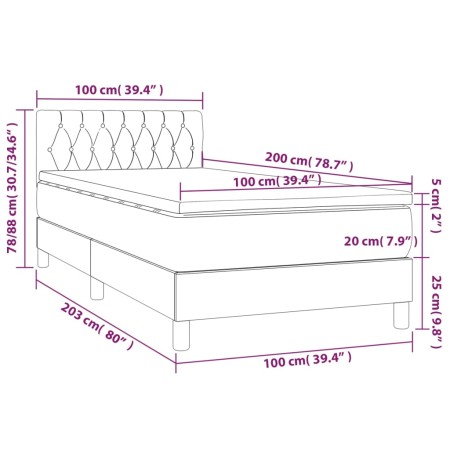 Letto a Molle con Materasso e LED Crema 100x200cm in Tessuto