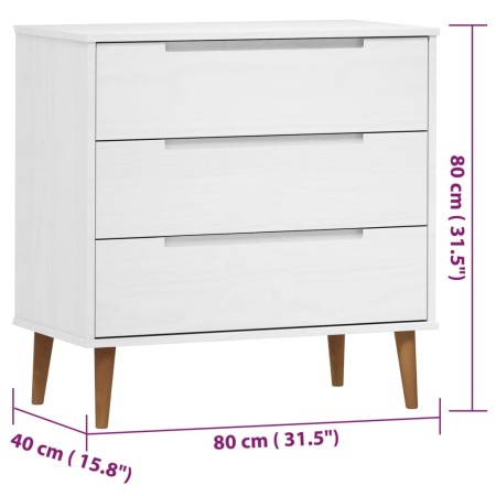 Cassettiera MOLDE Bianca 80x40x80 cm in Legno Massello di Pino