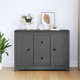 Credenza Grigia 100x35x74 cm in Legno Massello di Pino