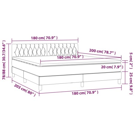 Letto a Molle Materasso e LED MarroneScuro 180x200cm in Tessuto