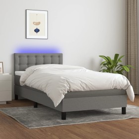 Letto a Molle Materasso e LED Grigio Scuro 100x200cm in Tessuto