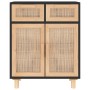 Credenza Nera 60x30x75 cm Legno Massello Pino e Rattan Naturale