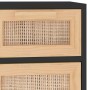 Credenza Nera 60x30x75 cm Legno Massello Pino e Rattan Naturale