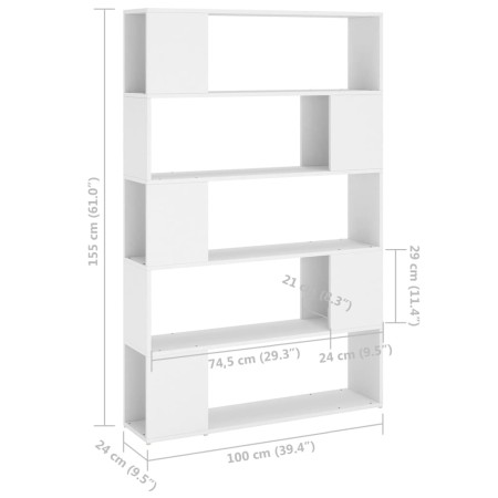 Libreria/Divisorio Bianco 100x24x155 cm in Legno Multistrato