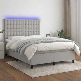 Letto a Molle Materasso e LED Grigio Chiaro 140x190 cm Tessuto