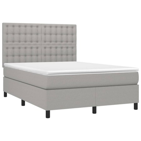 Letto a Molle Materasso e LED Grigio Chiaro 140x190 cm Tessuto