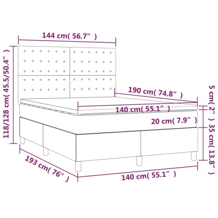 Letto a Molle Materasso e LED Grigio Chiaro 140x190 cm Tessuto