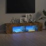 Mobile Porta TV con Luci LED Rovere Fumo 135x39x30 cm