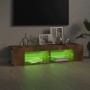 Mobile Porta TV con Luci LED Rovere Fumo 135x39x30 cm