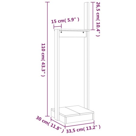 Portalegna Bianco 33,5x30x110 cm in Legno Massello di Pino