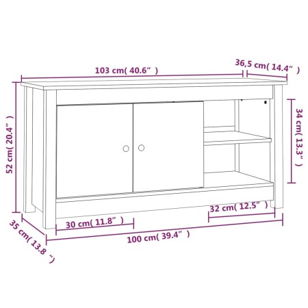 Mobile Porta TV Grigio 103x36,5x52 cm in Legno Massello di Pino