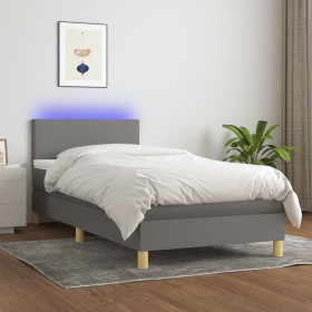 Letto a Molle Materasso e LED Grigio Scuro 90x190 cm in Tessuto