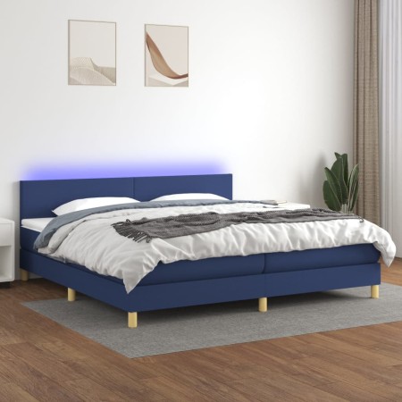 Letto a Molle Materasso e LED Blu 200x200cm in Tessuto