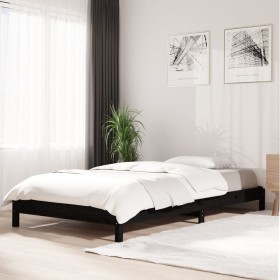 Letto Impilabile Nero 75x190 cm in Legno Massello di Pino