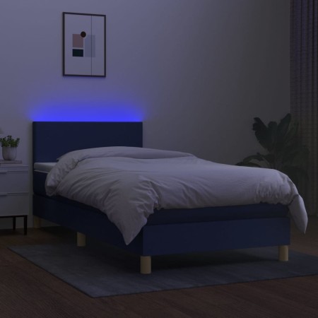 Letto a Molle con Materasso e LED Blu 100x200cm in Tessuto