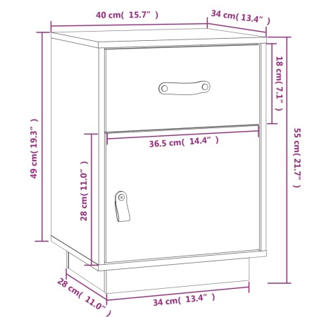 Comodini 2 pz 40x34x55 cm in Legno Massello di Pino