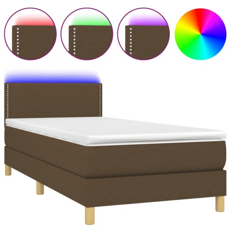 Letto a Molle Materasso e LED Marrone Scuro 90x200cm in Tessuto