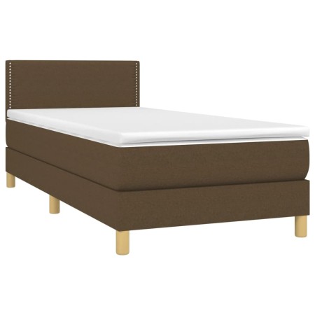 Letto a Molle Materasso e LED Marrone Scuro 90x200cm in Tessuto