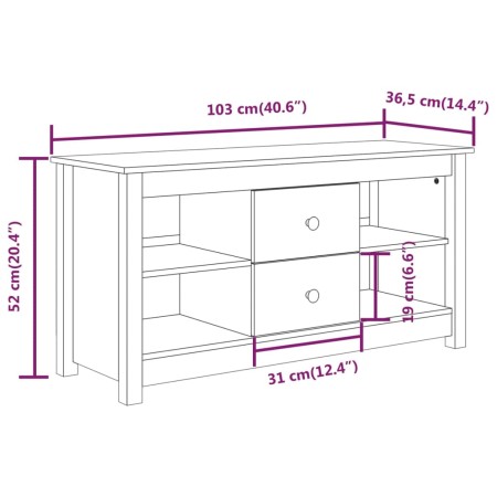 Mobile Porta TV Miele 103x36,5x52 cm in Legno Massello di Pino